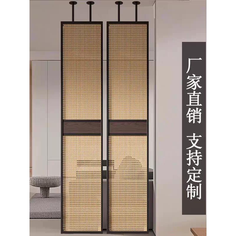 需定制定制新中式 现代 北欧实木藤编屏风隔断客厅玄关家用办公酒