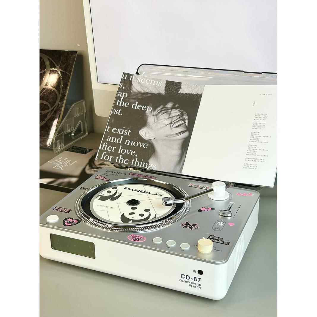 熊猫CD67覆古双向蓝牙一体cd机音响光碟专辑唱片机播放器送贴纸