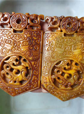 大量批发古玩杂项仿古做旧工艺品岫玉兽面青龙令牌直播打榜热销品