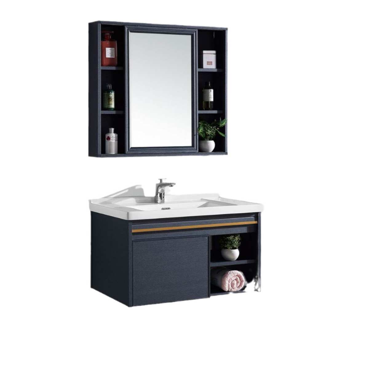 浴室柜 高档组合侧边置放蓝色岩板盆北欧挂墙式智能现代简约陶瓷