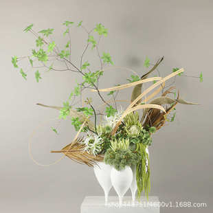 新中式日式仿真吊钟架构花艺绿植样板间售楼部酒店民宿大堂前吧台