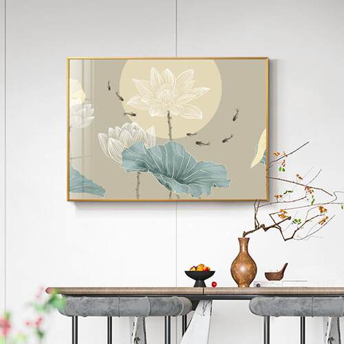新款直销荷水禅心新中式电表箱装饰画遮挡配电箱壁画中国风餐厅弱