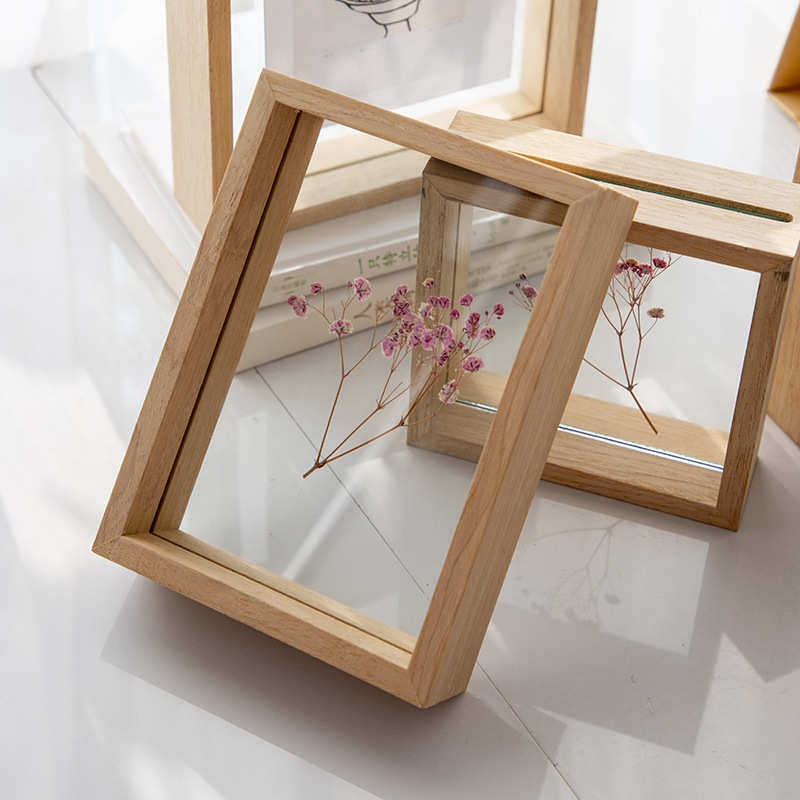 双面实木透明玻璃相框植物标本作品展示原木立体画框创意相册摆台