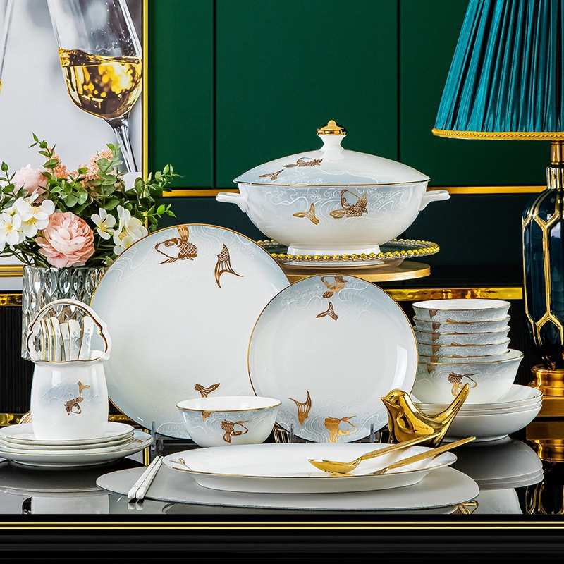 包邮游戏人生60头釉中彩骨瓷碗碟套装家用景德镇陶瓷餐具套装批发