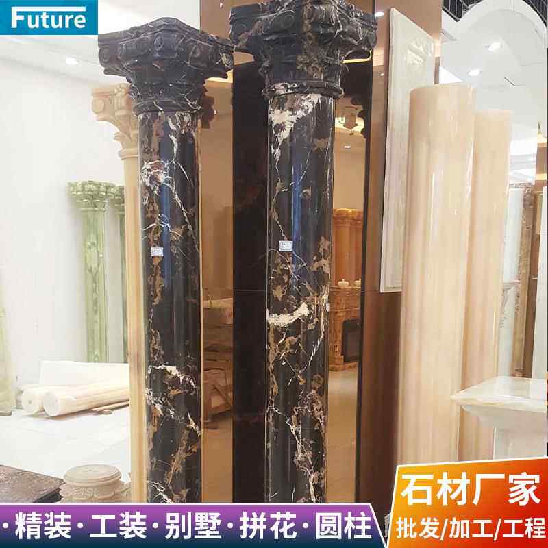 大理石线条圆柱 别墅酒店装修工程石材成品 罗马柱门窗套厂家直销