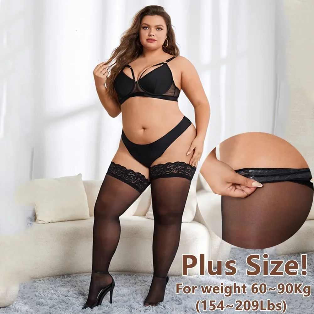 Lace Knee Thigh High Stockings Plus Size Lingerie Elastic Lo