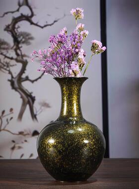 直销铜花瓶《黑金古瓷》铜工艺品中式家用玄关装饰品插花花瓶