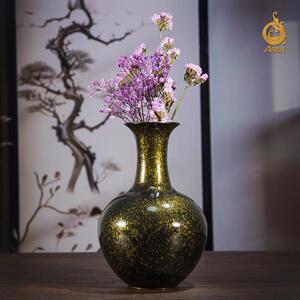 直销铜花瓶《黑金古瓷》铜工艺品中式家用玄关装饰品插花花瓶