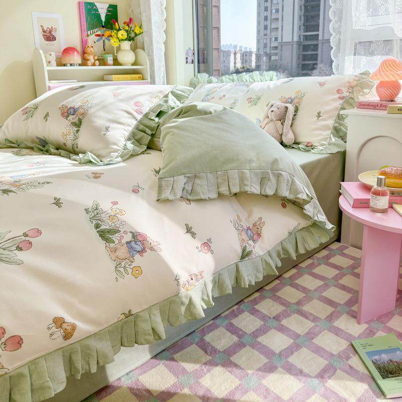 公主女风床上件套纯棉全棉100小清新床单人被四套宿舍LL54三套床