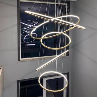 别墅loft钢公寓简约轻奢锈客厅大灯不复式 楼370楼梯间吊跃层圆环