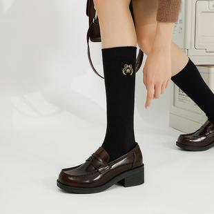 栗原熊小方熊plus棕色校供小皮鞋女jk制服鞋方头高中跟新款鞋子