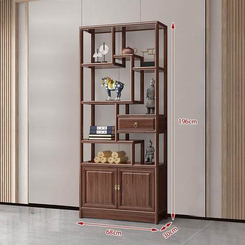 实木客厅雕花博古架新中式多宝阁隔断柜花架展示柜简约置物架收纳