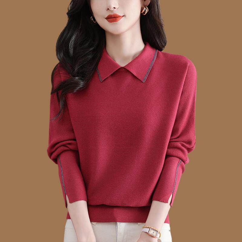 鄂尔多斯市羊毛衫女时尚小方领百搭套头毛衣秋冬针织衫打底衫上衣