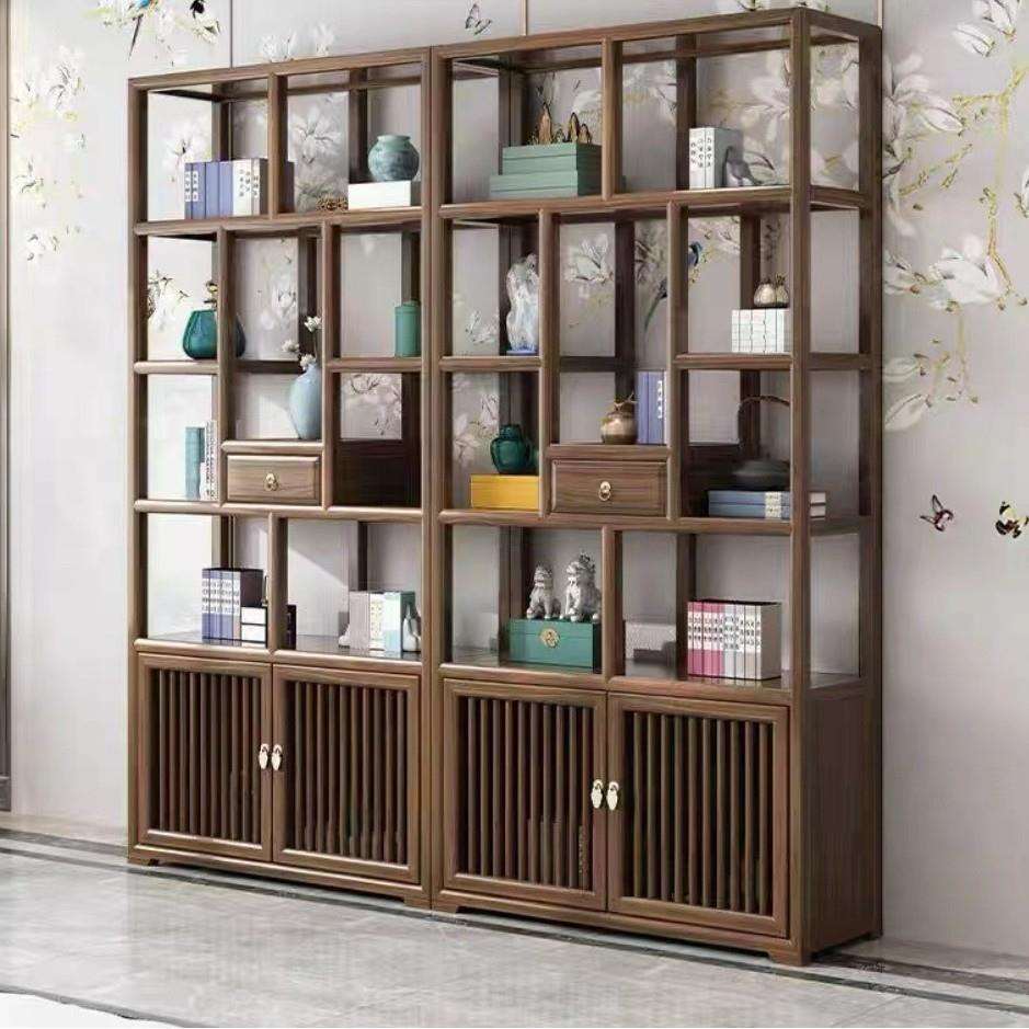 新中式博古架古董架实木仿古多宝阁南榆木展示柜小摆件书架置物架