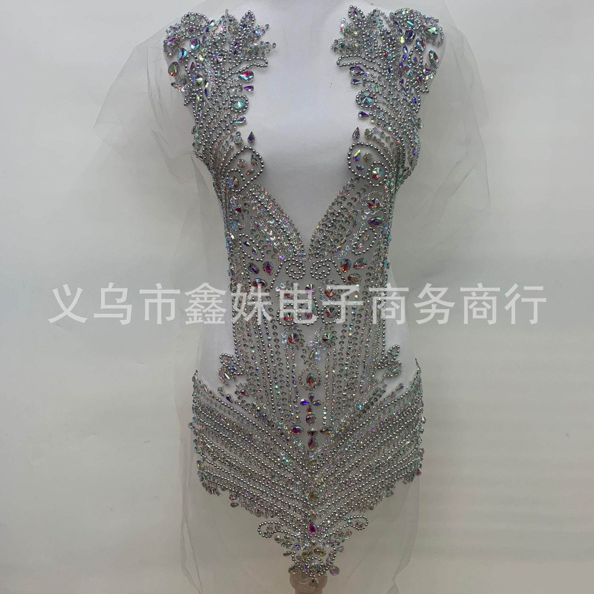 全幅款手工钉珠婚纱礼服装饰AB色蕾丝贴花
