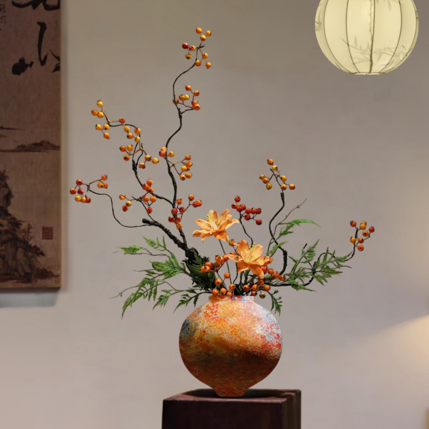 宋代美学陶瓷花瓶新中式彷真花艺侘寂摆件民宿酒店咖啡厅高级装饰