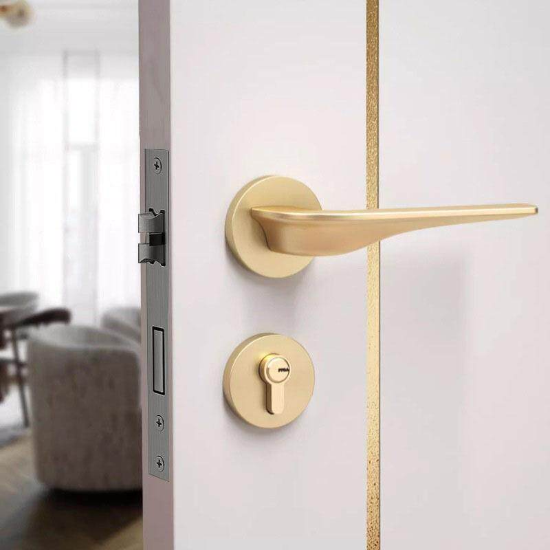 简约分体家用金色锌合金门锁卧室静音磁吸分体锁家具五金