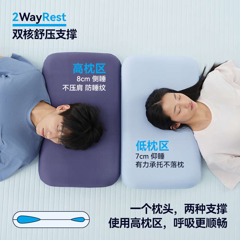夜海2025新款零压深睡枕高低可调记忆棉枕芯睡眠枕凉感枕套一祇装
