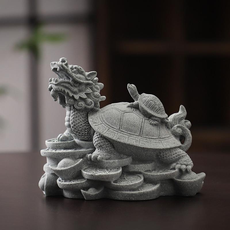 创意龙龟玄武青砂石乌龟茶宠摆件微景观盆景鱼缸造景工艺品装饰品
