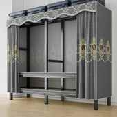 式 钢管固结实折叠小加型全挂见详 免安简易布衣柜出租房家用卧室装