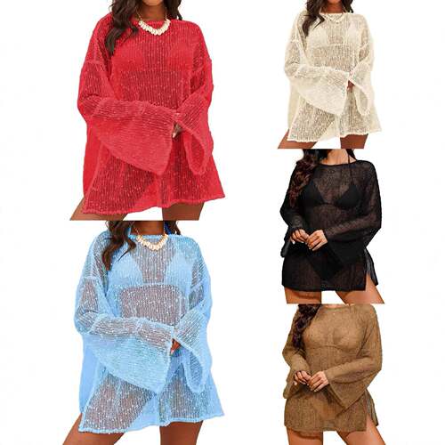 Hixiaohe Sexy Crochet Sheer Kaftan Caftan Beach Dress