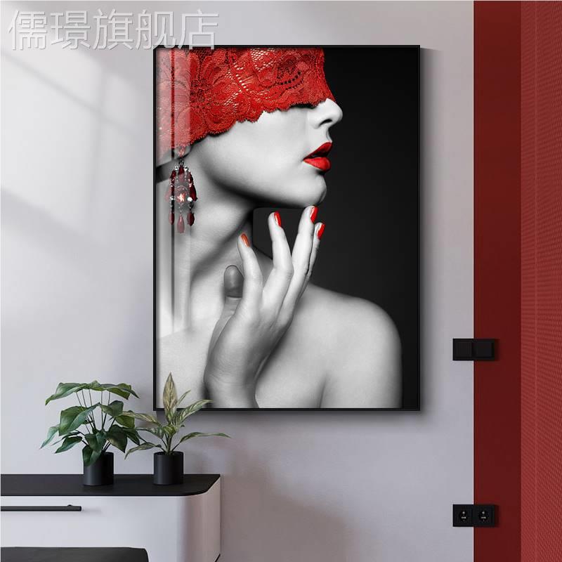 网红画术客装人物玄关饰白画背轻奢黑现代简艺约过道走廊壁厅景墙