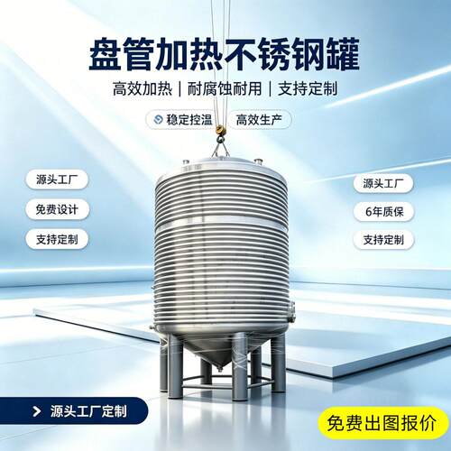 不锈钢储加热盘管蒸汽加热保温冷却搅拌蒸汽加热不锈钢