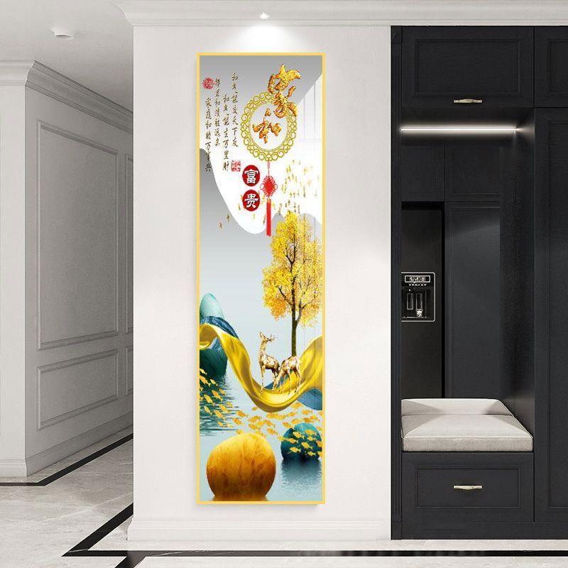 细长入户麋鹿进门轻奢玄关装饰画过道走廊现代简约竖版贴画壁画图片