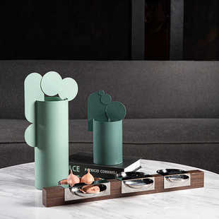 器售楼处摆件民酒店装 饰品花搭配白色宿金属轻奢北欧风绿色样板间