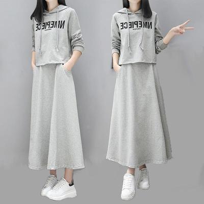 欧洲站2025早秋装新款长款字母卫衣女裙休闲时尚宽松两件套装