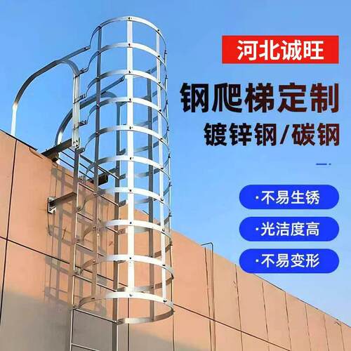 室外不锈钢爬梯护笼厂房外墙安全爬梯镀锌钢成品钢爬梯基坑爬梯