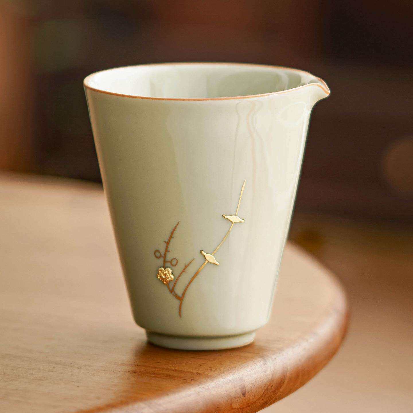 工厂青瓷秘釉锔钉陶瓷茶水分茶器功夫高档茶具安定公道杯茶海单个