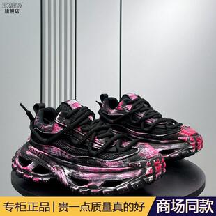 高端男鞋2025休闲鞋夏季网面透气厚底内增高运动鞋做旧擦色老爹鞋