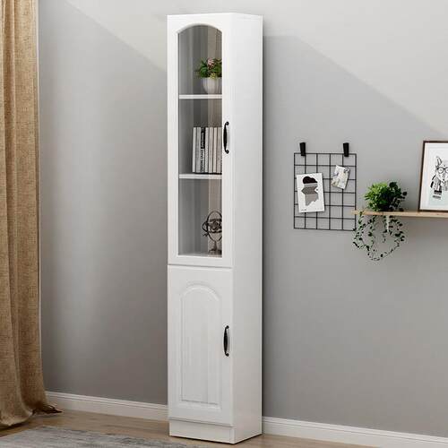 单门书柜置物架客厅夹缝窄柜子带玻璃门一体靠墙简易书架落地定制