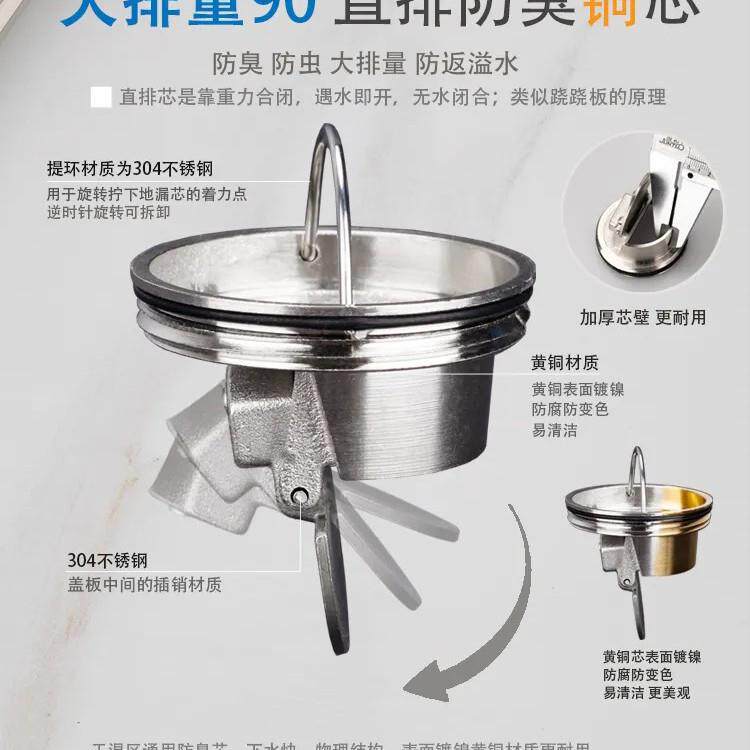 全铜ZQY防隐形地漏双面大排量镶砖间卫生浴淋室浴阳台黑色四臭方
