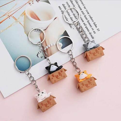 Cat And Box Cute Cat Couple Keychain Cat Car Key Chain Ladie