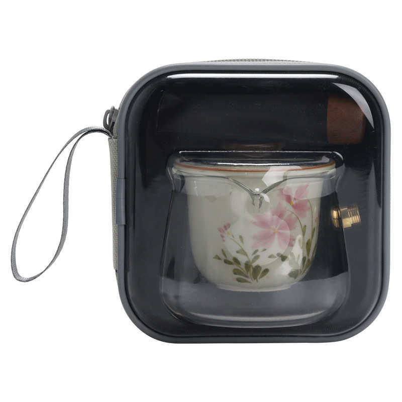 小雏菊手绘旅行茶具便携式陶瓷一壶两杯小套装中式玻璃茶具侧把壶