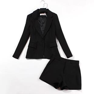 包邮西装短裤套装女秋冬新款韩版小西服外套时尚休闲款两件套黑色