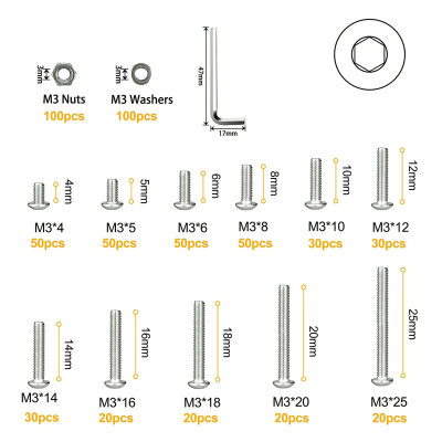 57HEL0pc 头圆内六角盒装螺丝不锈钢盘头螺钉s配螺母平垫组合Mx34
