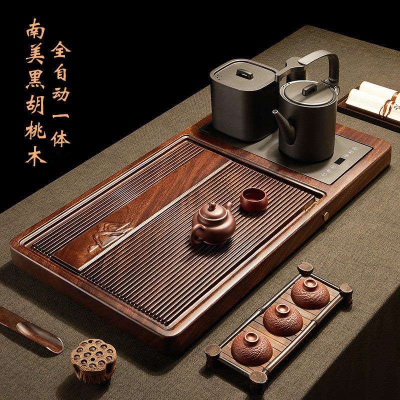 南美胡桃木轻奢实木茶盘中式家用烧水壶套装全自动一体