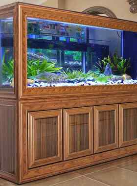 欧宝红龙缸水族箱大型客厅红木纹屏风底滤新中式家用轻奢生态隔断