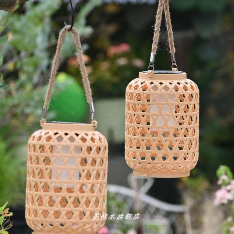 颂因新款太阳能灯笼仿竹编挂灯庭院装饰造景布置氛围吊灯花园阳台