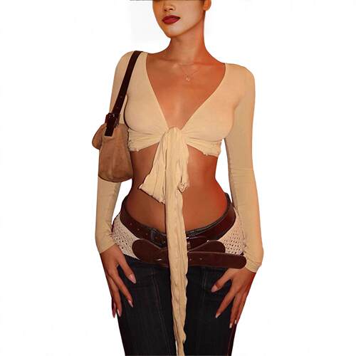 Women'S Basic Plain Crop Tee Casual Long Sleeve T-Shirt For
