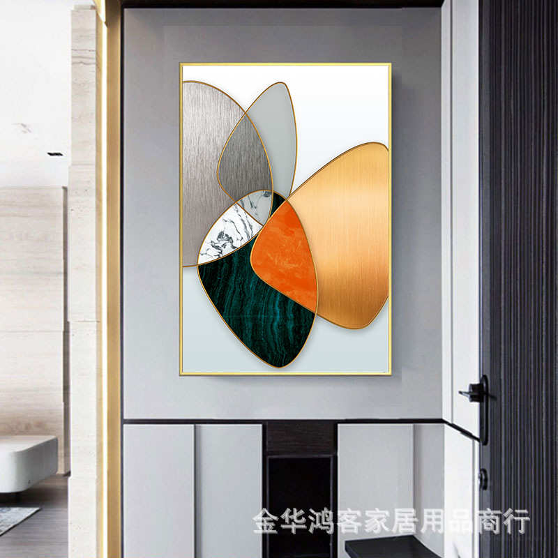 尺寸奢现代走廊大玄关过道壁画轻入户装饰画竖抽象版橙色挂画简约