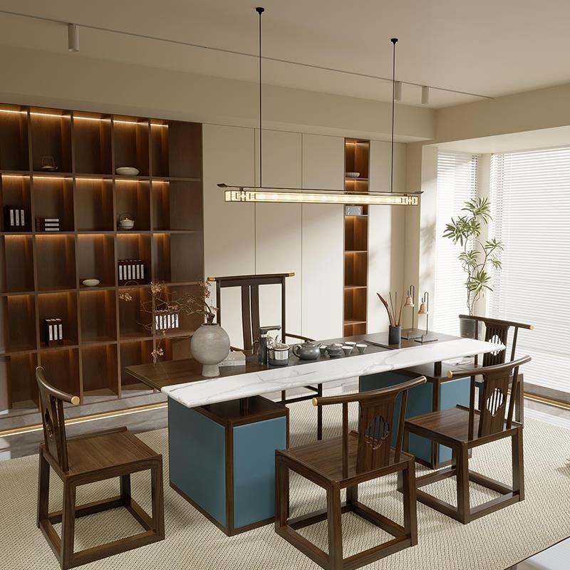 工厂直销【奢华定制】设计师2025新款宋氏美学茶台餐厅进口云石吊