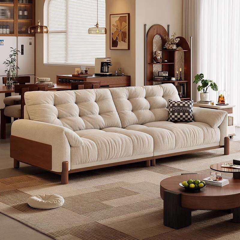 中古风实木云朵布艺沙发2026新款小户型客厅简约雪尼尔沙发