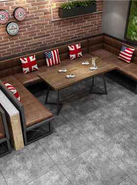 复沙古工业风啡艺卡座沙发咖厅20190418休闲发桌椅组铁合美式做旧