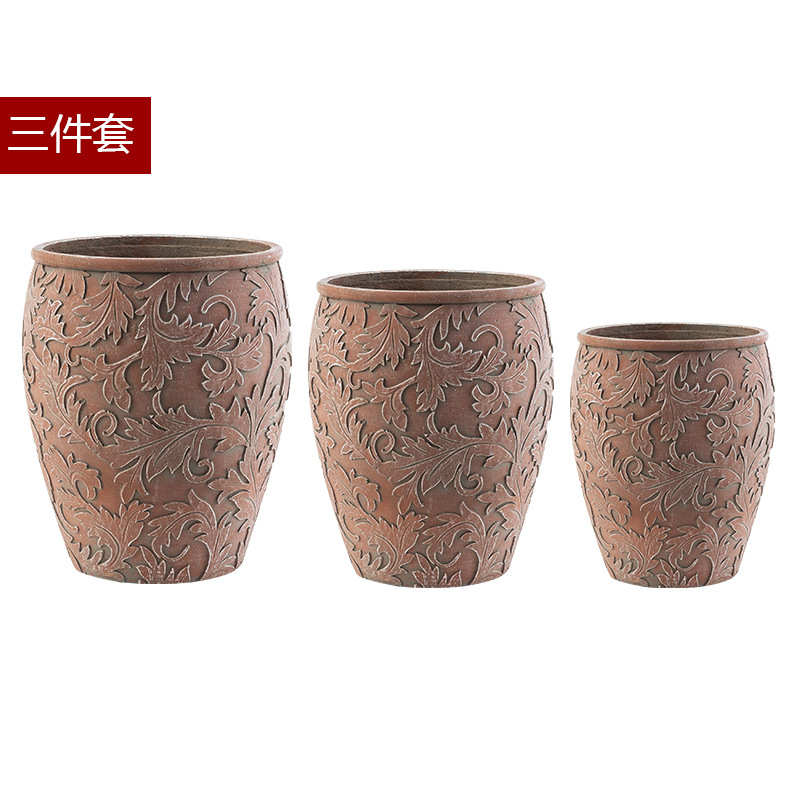 欧式红色盆栽花花园水泥花盆绿客厅植落地藤花阳台器简约装饰创意