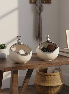 入户玄关收纳钥匙置物架摆件盒子客厅轻奢进门鞋电视柜桌面装饰品