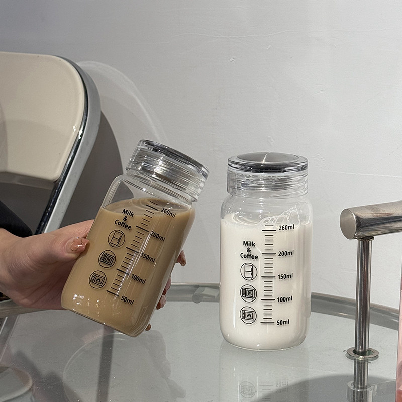 牛奶杯家用便携外带学生咖啡杯豆浆杯玻璃杯微波刻度水杯奶粉理定